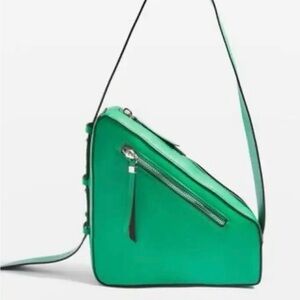 Vibrant Green Geometric Crossbody Bag with Silver Zippers